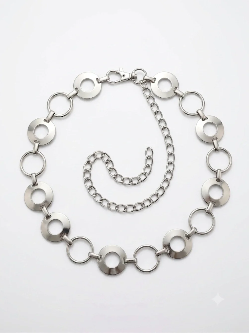 Silver Tone Adjustable Circle Link Chain Belt Boho Y2K